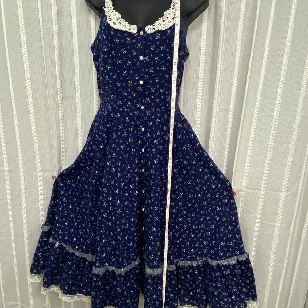 Gunne Sax Midnight Blue Floral with Lace Trim Dress Size S - Vintage EUC RARE - Picture 13 of 16